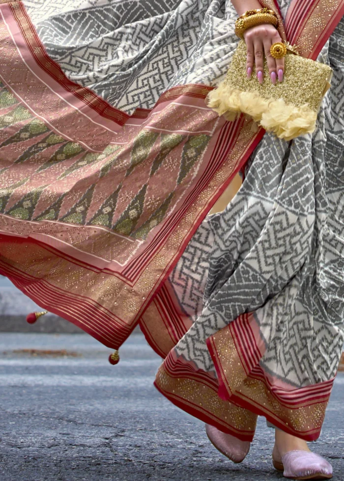 Gray Patola Silk Saree