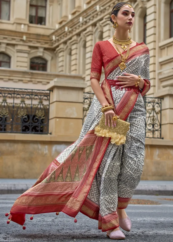 Gray Patola Silk Saree