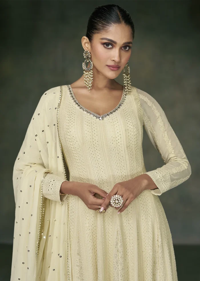 Ivory Georgette Anarkali Gown