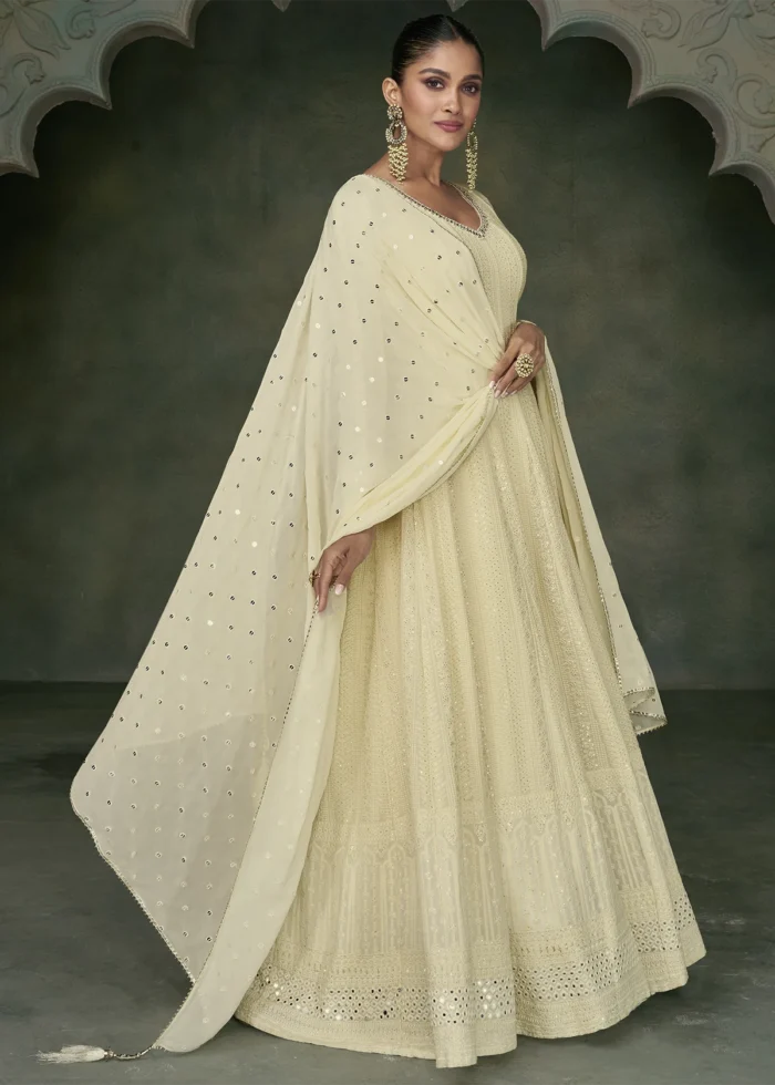 Ivory Georgette Anarkali Gown