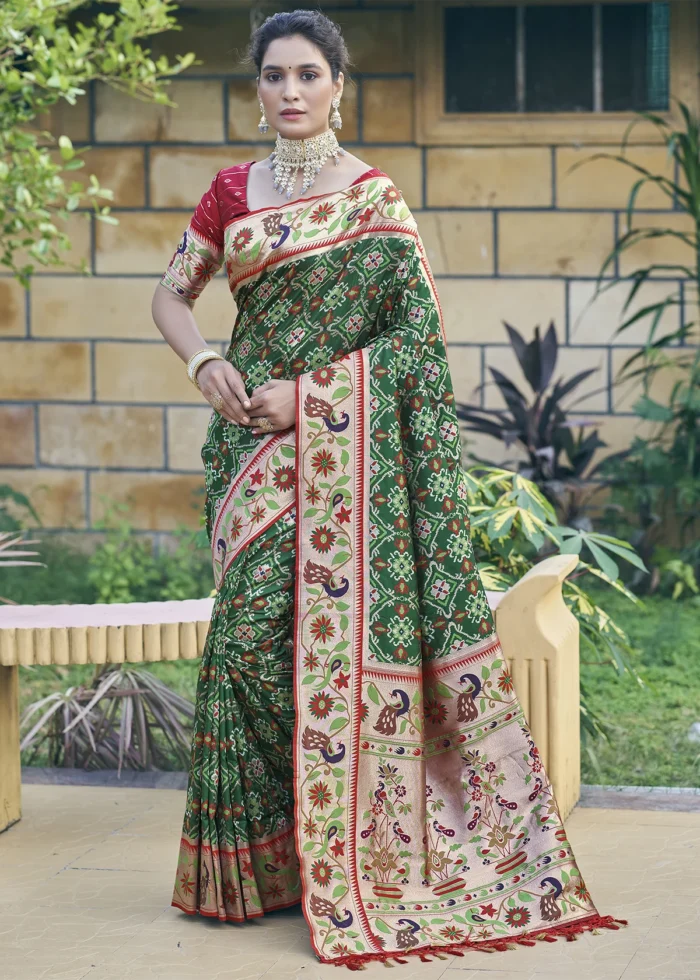 Jungle Green Patola Silk Saree