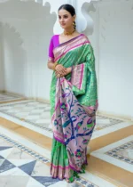 Kelly Green Paithani Silk Saree