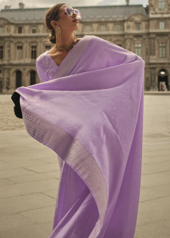 Lavender Banarasi Satin Silk Saree