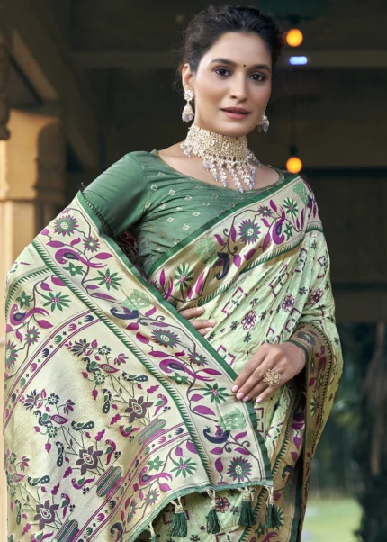 Light Green Patola Silk Saree