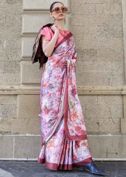 Light Purple Satin Crepe Saree