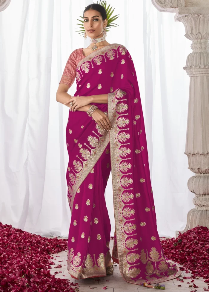 Magenta Kora Silk Saree