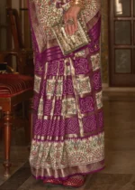 Magenta Printed Silk Saree