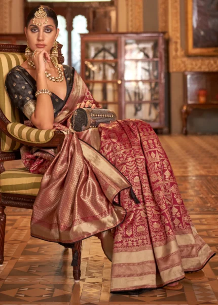 Maroon Banarasi Saree