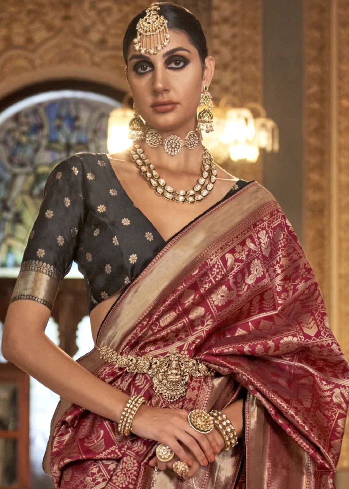 Maroon Banarasi Saree