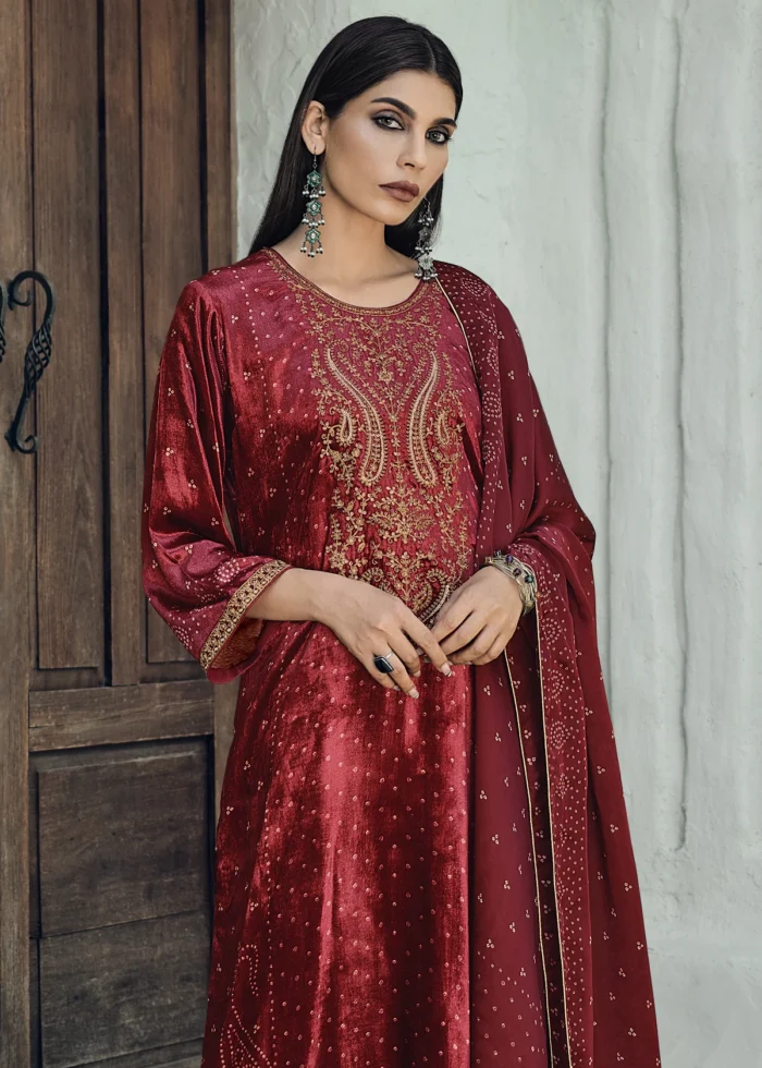 Maroon Velvet Suit with Embroidery Work