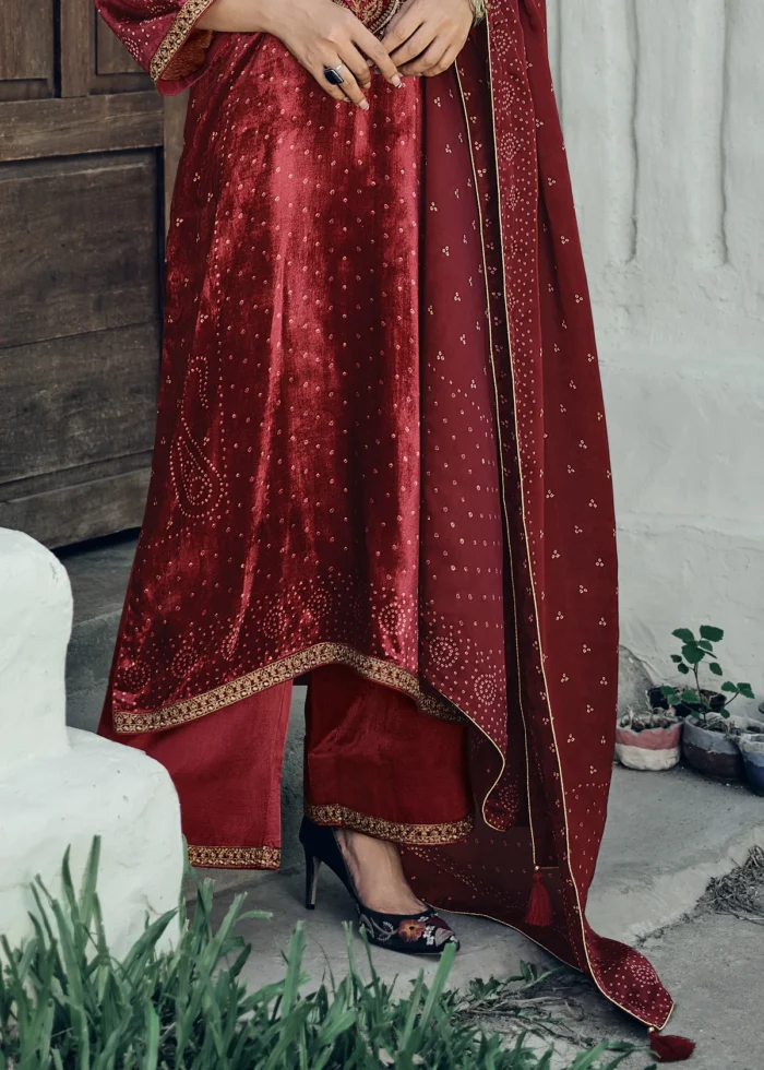 Maroon Velvet Suit with Embroidery Work