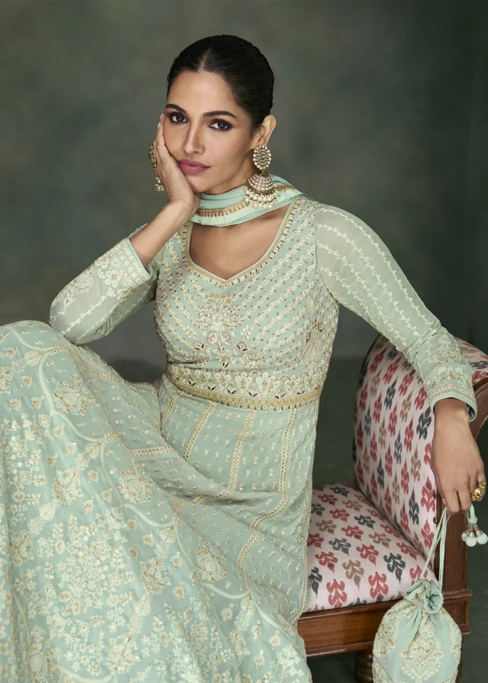 Mint Green Georgette Anarkali Gown