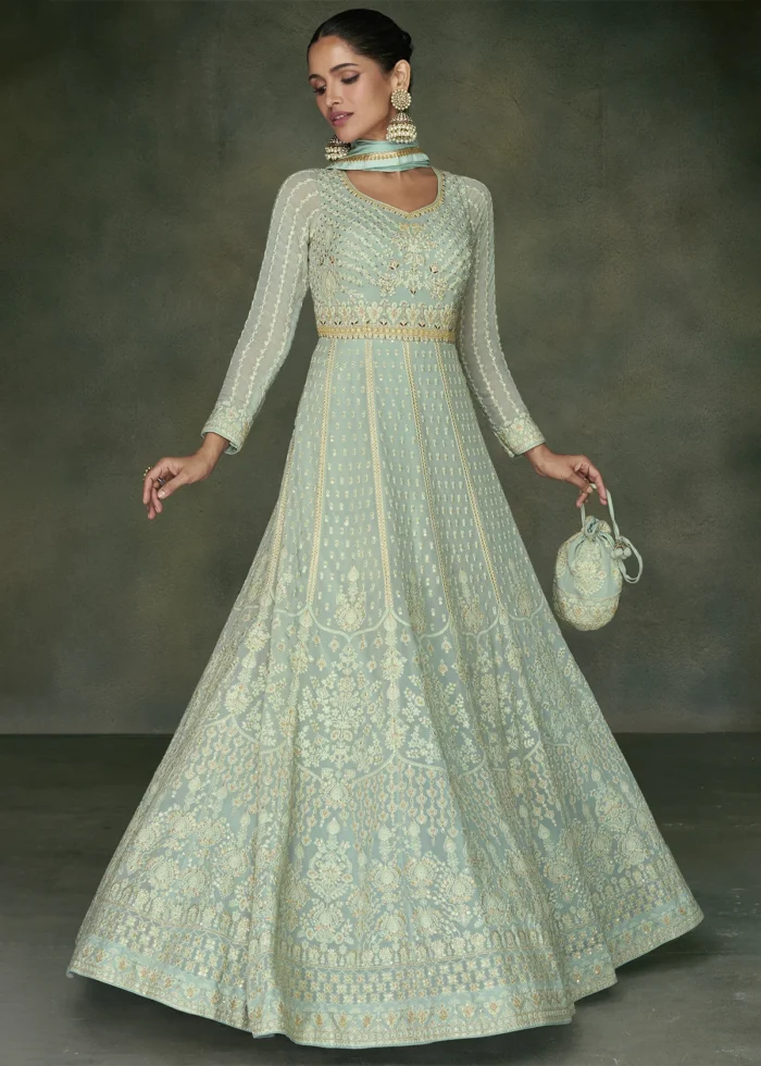 Mint Green Georgette Anarkali Gown