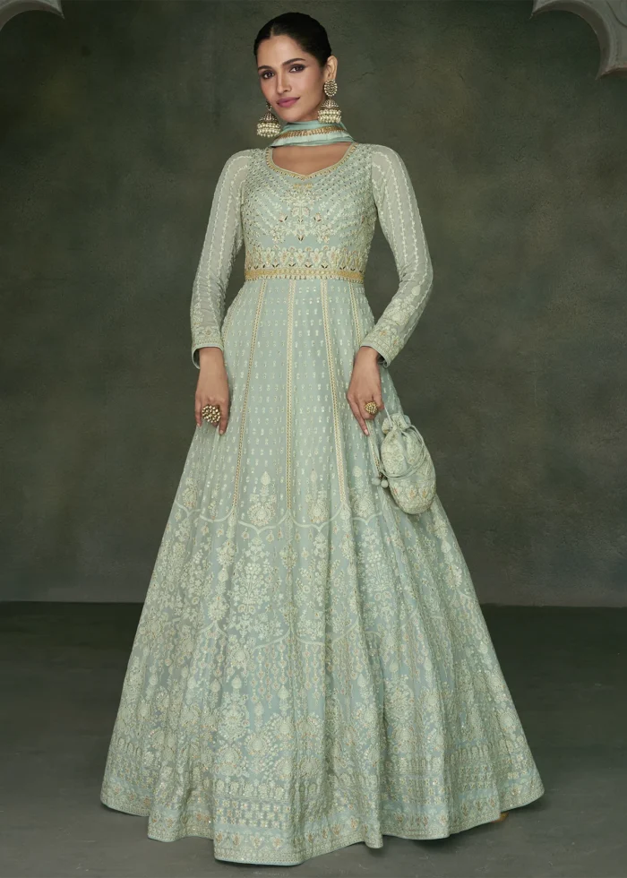 Mint Green Georgette Anarkali Gown