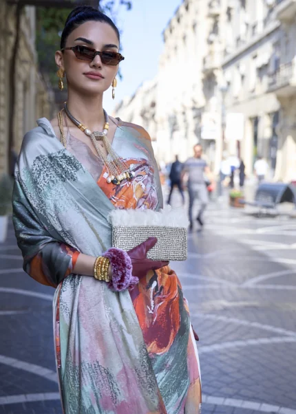 Multicolor Satin Crepe Saree