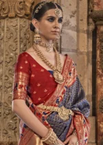 Navy Blue Banarasi Saree with Stone Work