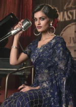 Navy Blue Embroidered Net Saree