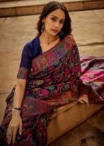 Navy Blue Kashmiri Jamawar Saree