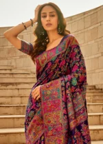 Navy Blue Kashmiri Jamawar Saree