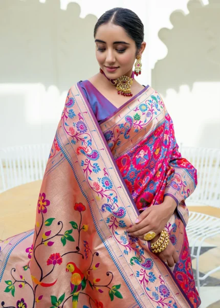 Neon Pink Paithani Silk Saree