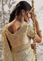 Off White Embroidered Silk Saree