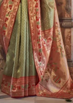 Olive Green Banarasi Saree with Stone Work