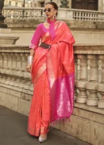 Orange and Pink Soft Silk Saree