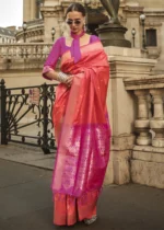 Orange and Pink Soft Silk Saree