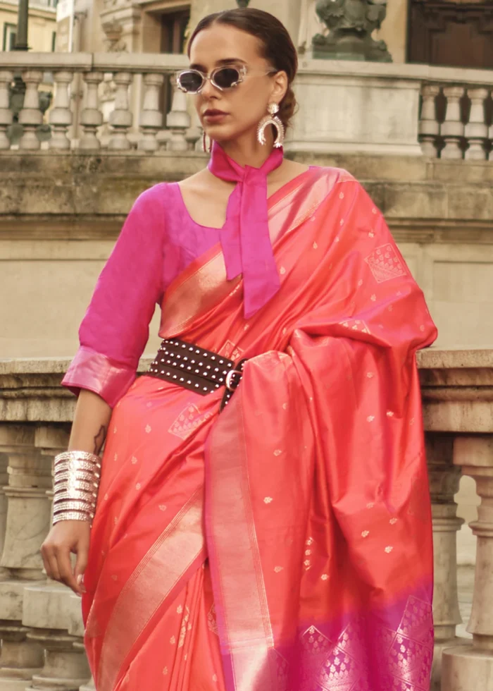 Orange and Pink Soft Silk Saree