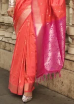 Orange and Pink Soft Silk Saree