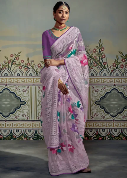 Orchid Purple Organza Brasso Saree