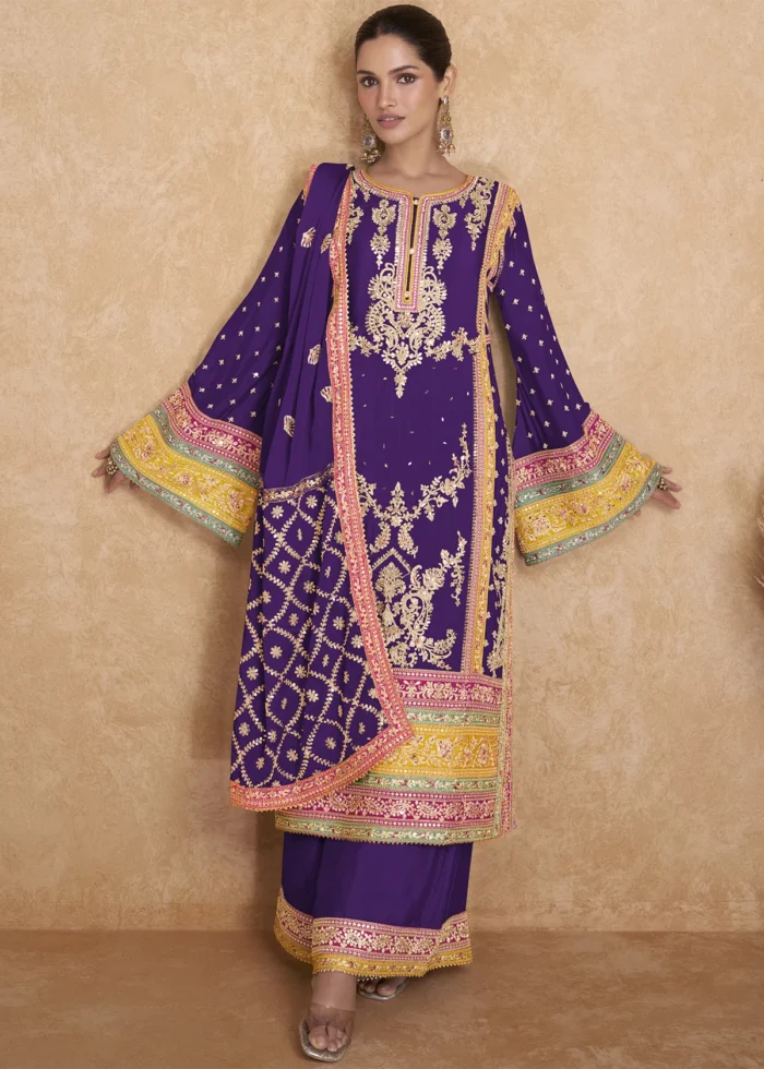 Orchid Purple Palazzo Suit with Heavy Work