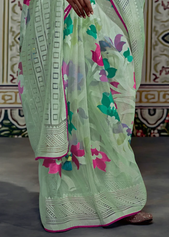 Pastel Green Organza Brasso Saree