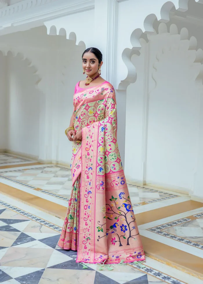 Pastel Green Paithani Silk Saree