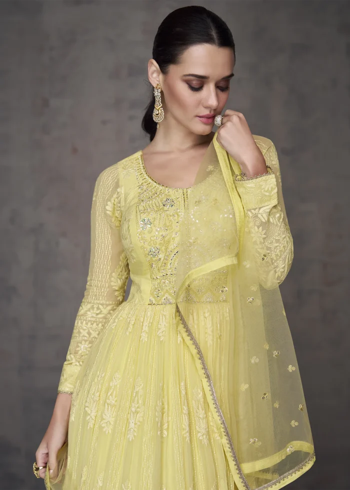 Pastel Yellow Georgette Anarkali Gown