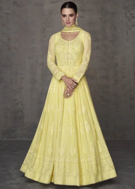 Pastel Yellow Georgette Anarkali Gown