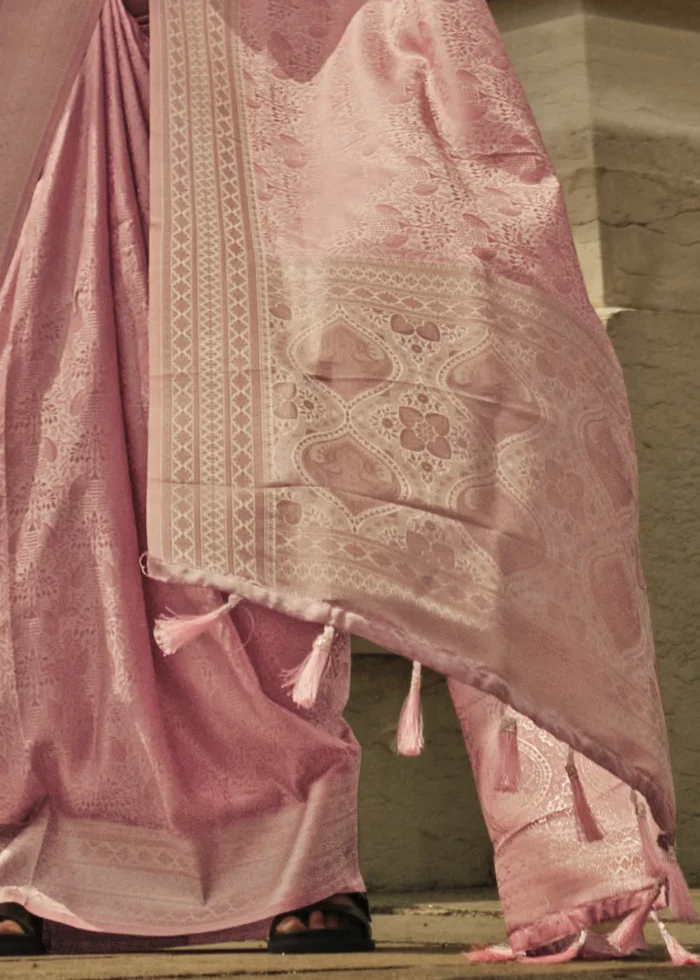 Peachy Pink Banarasi Satin Silk Saree