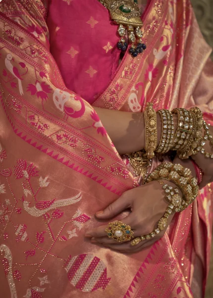 Pink Banarasi Saree with Stone Work