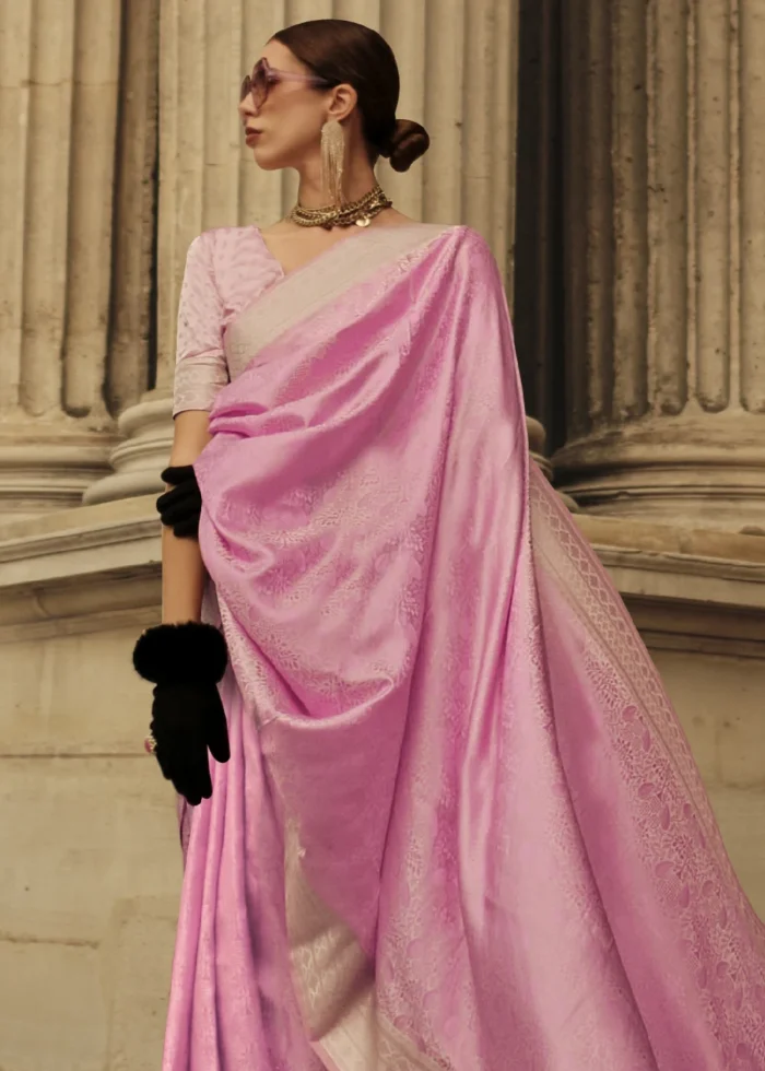 Pink Banarasi Satin Silk Saree