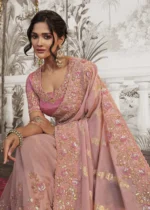 Pink Embroidered Silk Saree