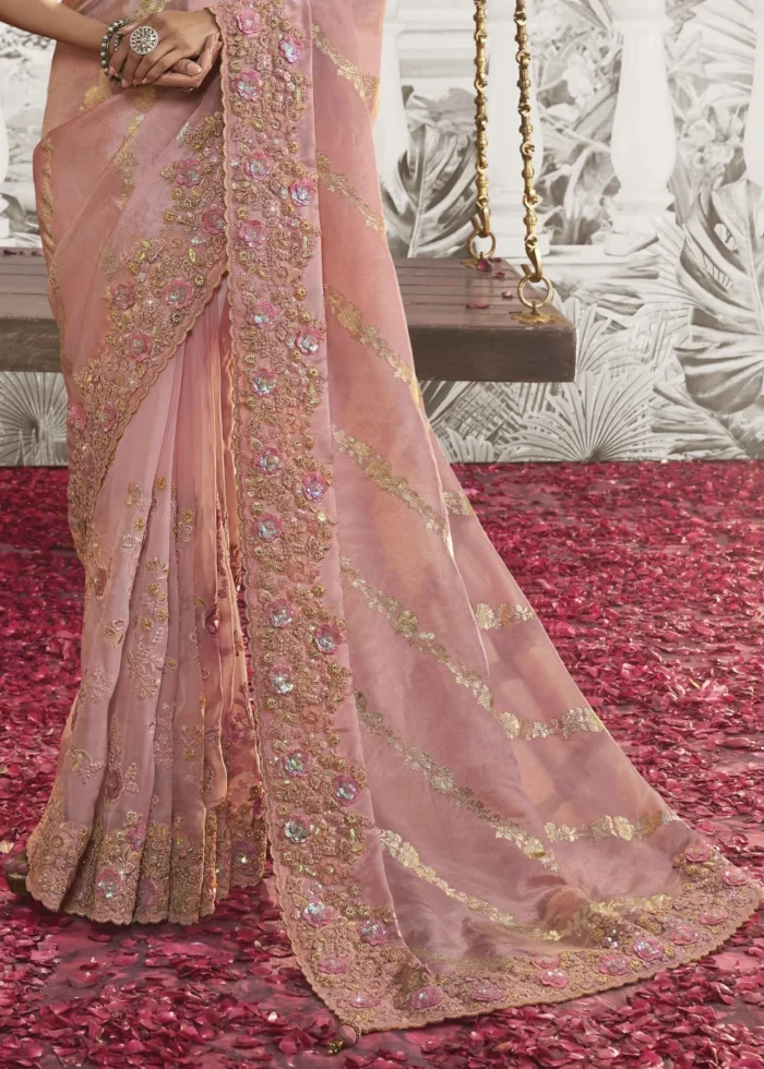 Pink Embroidered Silk Saree