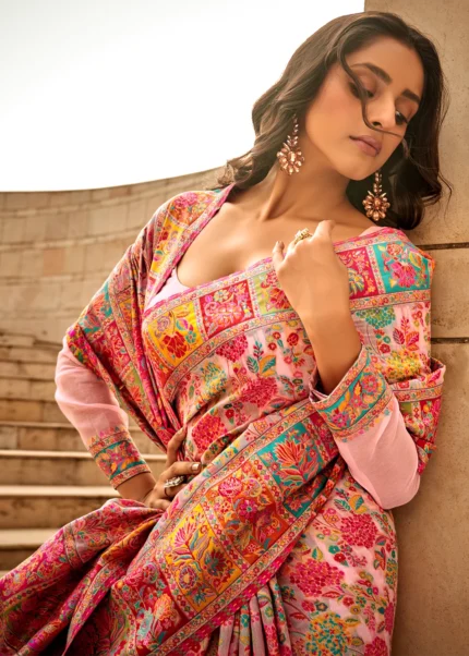 Pink Kashmiri Jamawar Saree