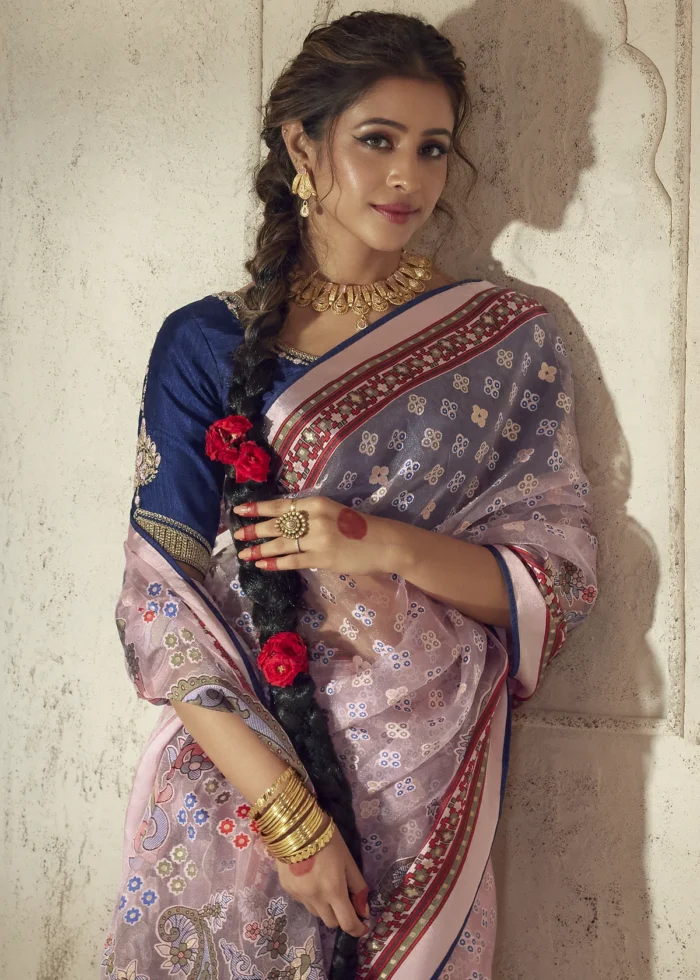 Pink Organza Brasso Saree