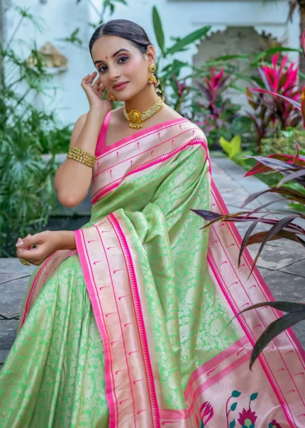 Pista Green Paithani Silk Saree