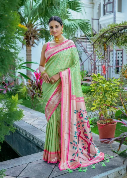 Pista Green Paithani Silk Saree