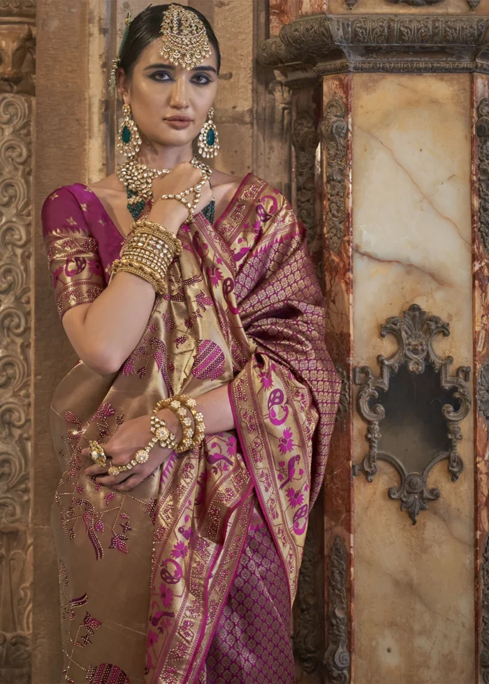 Purple Banarasi Saree with Stone Work