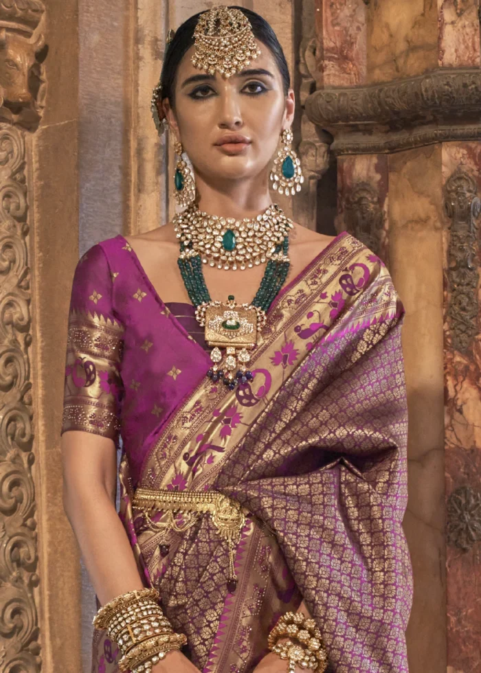 Purple Banarasi Saree with Stone Work