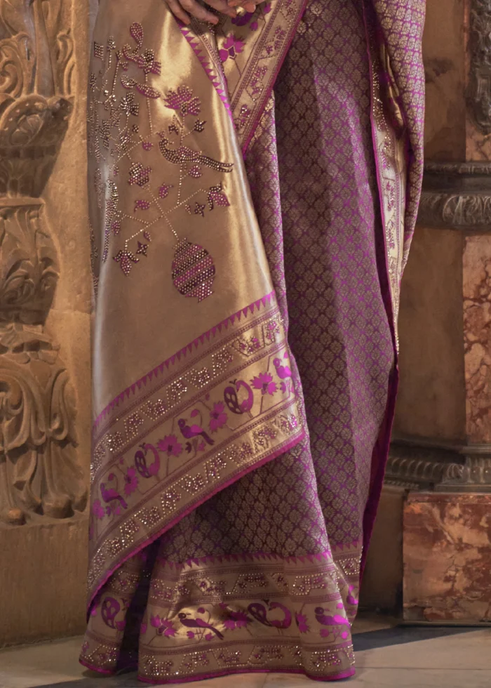 Purple Banarasi Saree with Stone Work