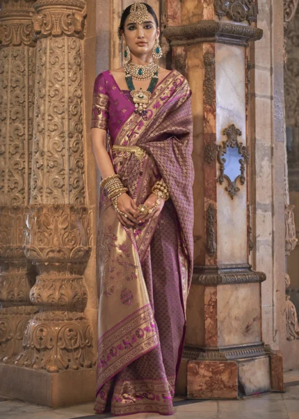 Purple Banarasi Saree with Stone Work