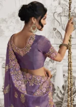 Purple Embroidered Silk Saree